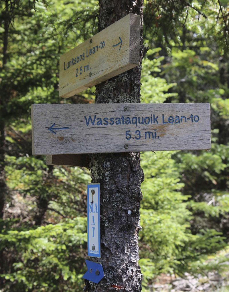 Trail signs, Katahdin Woods and Waters National Monument, Maine's, largest parcel of federal land.