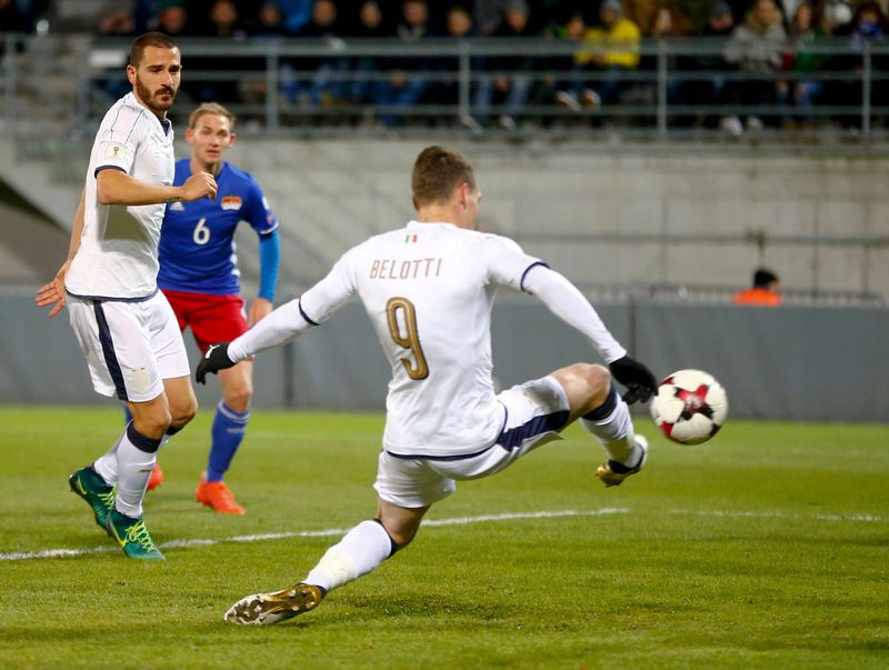 Italy's Andrea Belotti scores against Liechtenstein in a World Cup qualifier in Liechtenstein November 12, 2016. u00e2u20acu201d Reuters pic