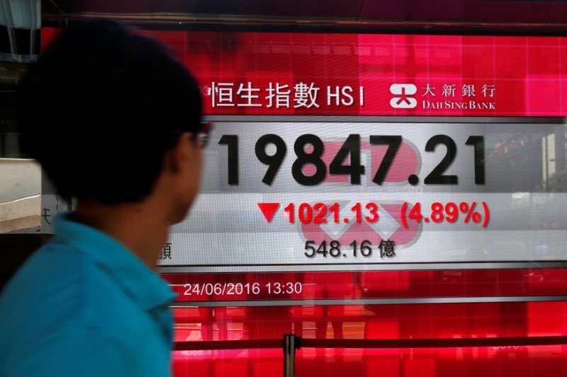 A passerby looks at a panel displaying the falling Hang Seng Index in response to British exit from the European Union, in Hong Kong, China June 24, 2016. u00e2u20acu201d Reuters pic