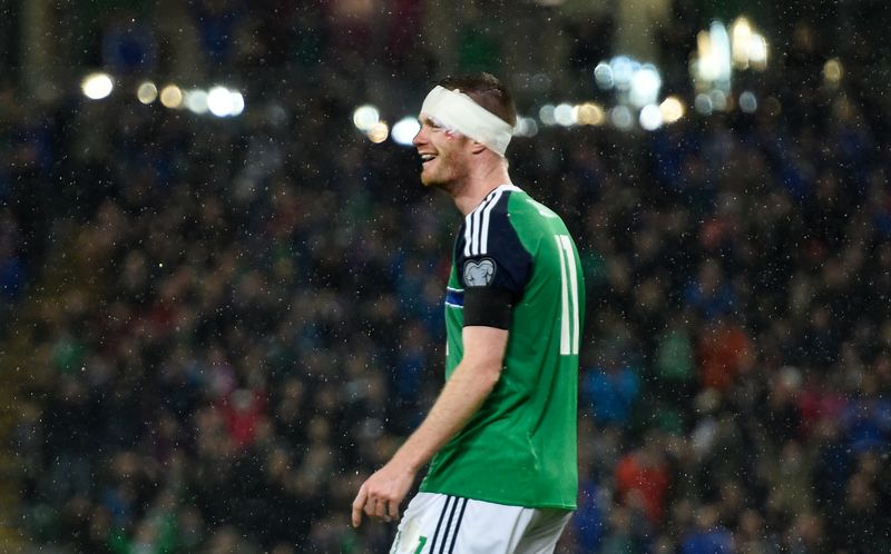 Chris Brunt celebrates scoring Northern Ireland's fourth goal  in the World Cup qualifier against Azerbaijan in Belfast November 11, 2016. u00e2u20acu201d Reuters pic