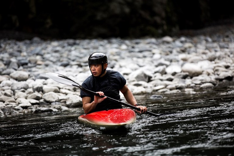 Japanese Buddhist monk Kazuki Yazawa exercises for a kayak slalom competition on Tamagawa river in Ome city October 21, 2016. u00e2u20acu201d AFP pic
