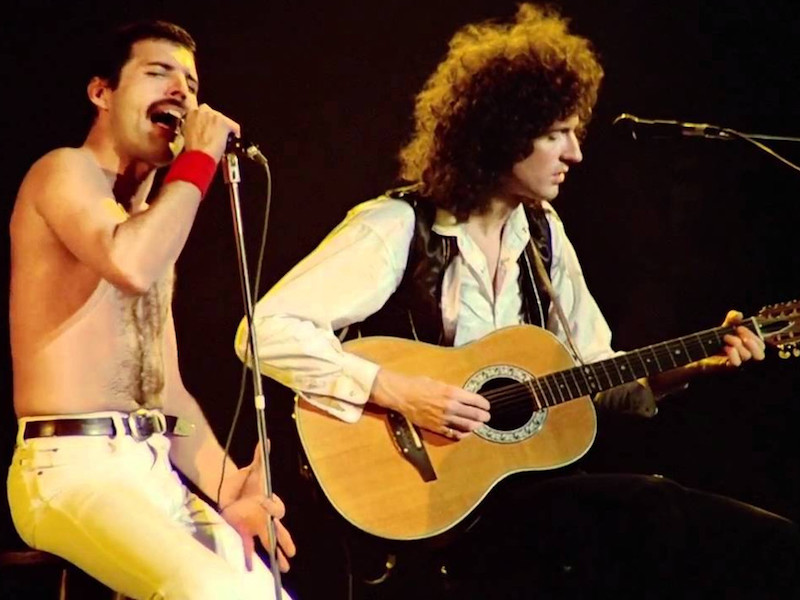 Freddie Mercury performs with Brian May, both of the British rock band, Queen. u00e2u20acu201d Handout via CinemaOnline