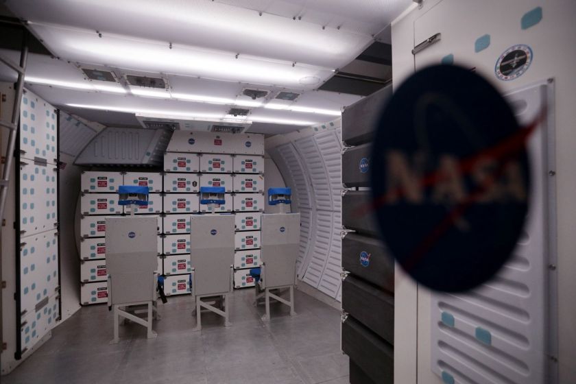 A crew compartment within the exact replica of a space shuttle at the 'NASA – A Human Adventure' exhibition at the ArtScience Museum. — TODAY pic