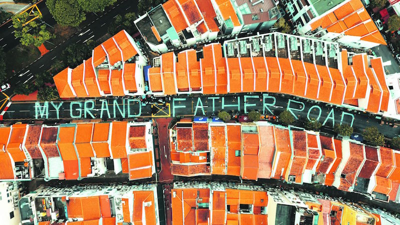 Samantha Lo, otherwise known as the Sticker Lady or SKLO, etched out her largest u00e2u20acu02dcMy Grandfather Roadu00e2u20acu2122 u00e2u20acu201d spanning some 180m u00e2u20acu201d in chalk at Circular Road for u00e2u20acu02dcCircular Spectacular.u00e2u20acu2122 u00e2u20acu201d Picture courtesy of the artist via TODAY