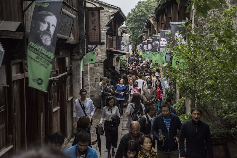Banners promoting the annual theatre festival in Wuzhen, China, October 20, 2016. u00e2u20acu201d Picture by Gilles Sabrie/The New York Times