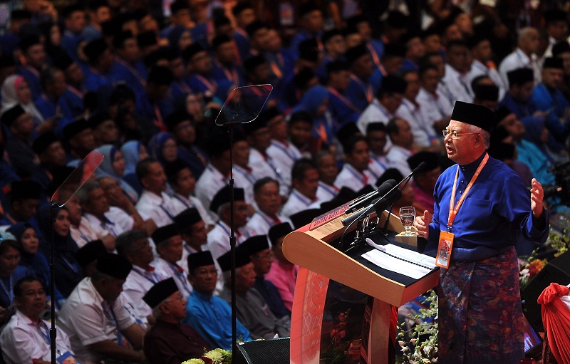 Umno President Datuk Seri Najib Razak delivers his opening speech during the 2016 Umno General Assembly in Kuala Lumpur, December 1, 2016. u00e2u20acu201d Bernama pic