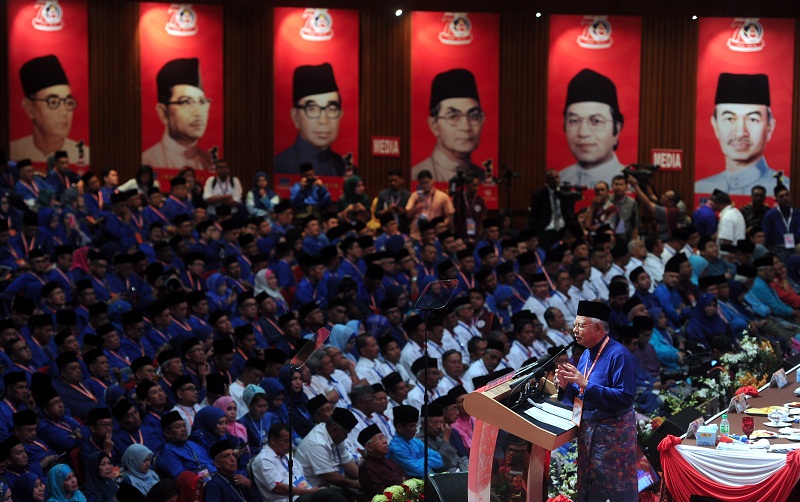 Umno President Datuk Seri Najib Razak delivers his opening speech during the 2016 Umno General Assembly in Kuala Lumpur, December 1, 2016. u00e2u20acu201d Bernama pic