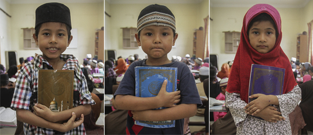Rohingya children are not encouraged to play outside the centre for security reasons.