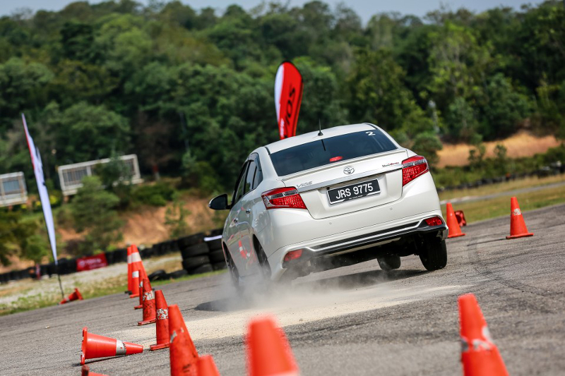 Putting the 2016 Toyota Vios through its paces in the Vehicle Stability Control (VSC) test. — Picture courtesy of Toyota