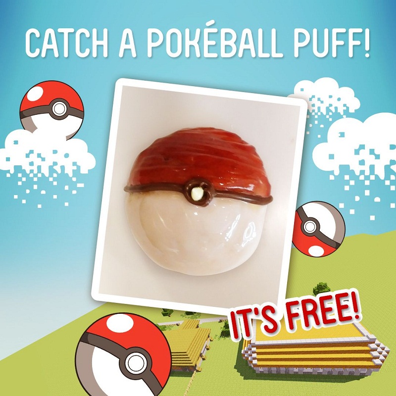AMK Hub has partnered with homegrown bakery chain Chewy Junior to introduce the Pokeball Puff, a sweet tasty snack designed to look exactly like a Pokeball. — Picture courtesy of AMK Hub