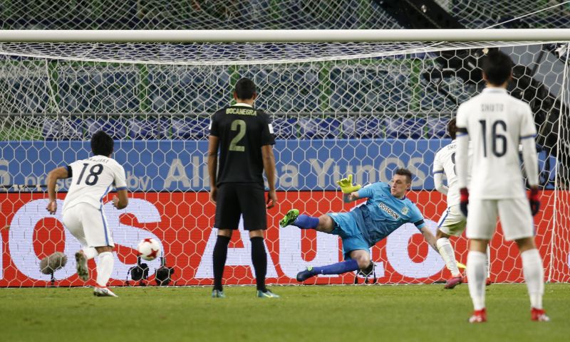 Kashima Antlers' Shouma Doi scores their first goal from the penalty spot during the Fifa Club World Cup Semi Final in Osaka, Japan. u00e2u20acu2022 Reuters pic