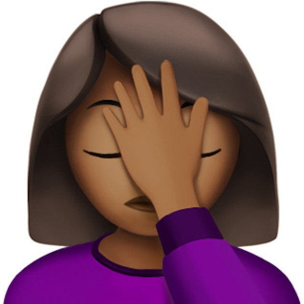 Facepalm is one of the new and redesigned emojis released today for iOS 10.2. u00e2u20acu201d Courtesy of Apple