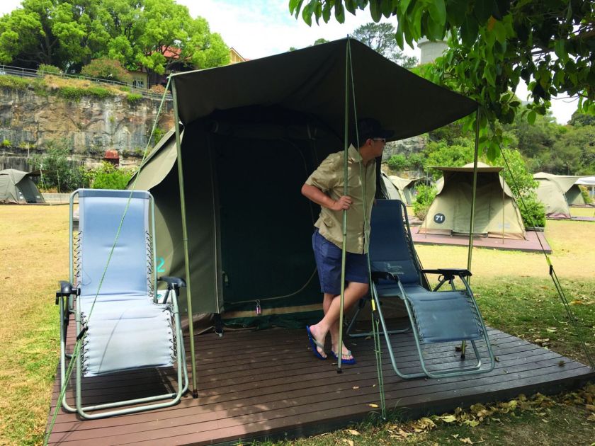 The glamping package included one pre-erected Safari tent, two single raised camp beds with crisp white sheets and a wonderful duvet, plus two sun lounges as well as towels and toiletries straight out of a four-star hotel. u00e2u20acu201d TODAY pic