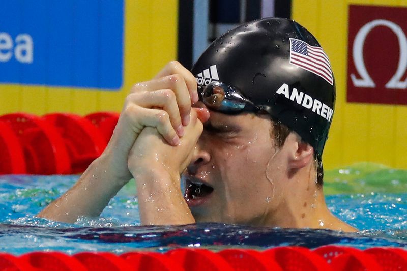 US teenager Michael Andrew reacts to victory in the 100m Individual Medley final of the Fina World Short Course Swimming Championships in Windsor, Ontario December 9, 2016. u00e2u20acu201d AFP pic
