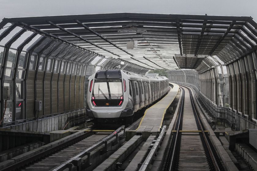 An MRT train is pictured on the Sungai Buloh-Kajang Line on December 16, 2016. 
