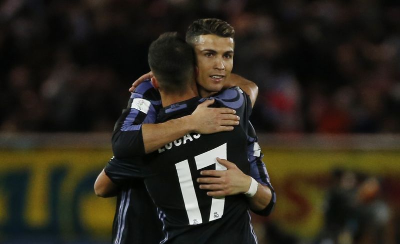 Real Madrid's Cristiano Ronaldo celebrates with Lucas Vazquez after beating Club America 2-0. u00e2u20acu2022 Reuters pic