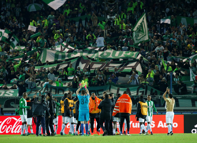 Atletico Nacionalu00e2u20acu2122s players celebrate after defeating Club America in a penalty shoot-out during their Fifa Club World Cup third-place match against Club America in International Stadium Yokohama, Yokohama December 18, 2016. u00e2u20acu201d Reuters pic