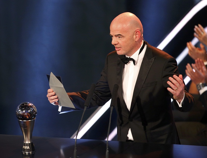 Fifa President Gianni Infantino presents the Best Menu00e2u20acu2122s Player award in Zurich January 9, 2017. u00e2u20acu201d Reuters pic