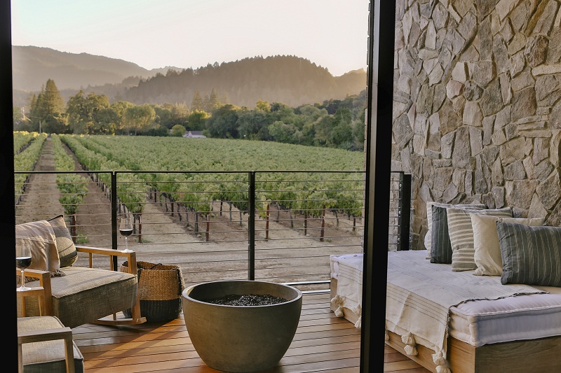 An undated handout photo of a room with a vineyard view at Las Alcobas, a Luxury Collection Hotel in St. Helena, Calif. u00e2u20acu201d Handout via The New York Times