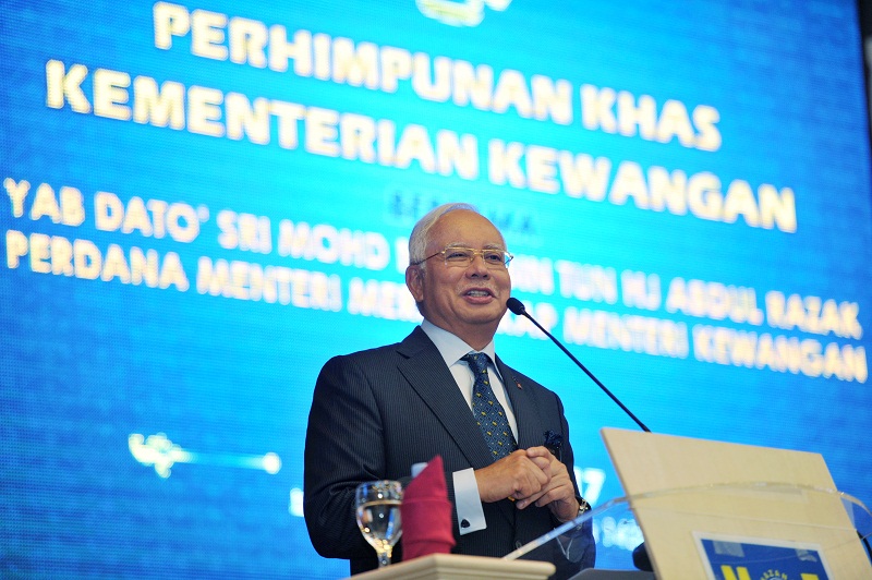 Prime Minister Datuk Seri Najib Razak speaks during the Finance Ministryu00e2u20acu2122s special assembly at Putrajaya January 26, 2017. u00e2u20acu201d Reuters pic