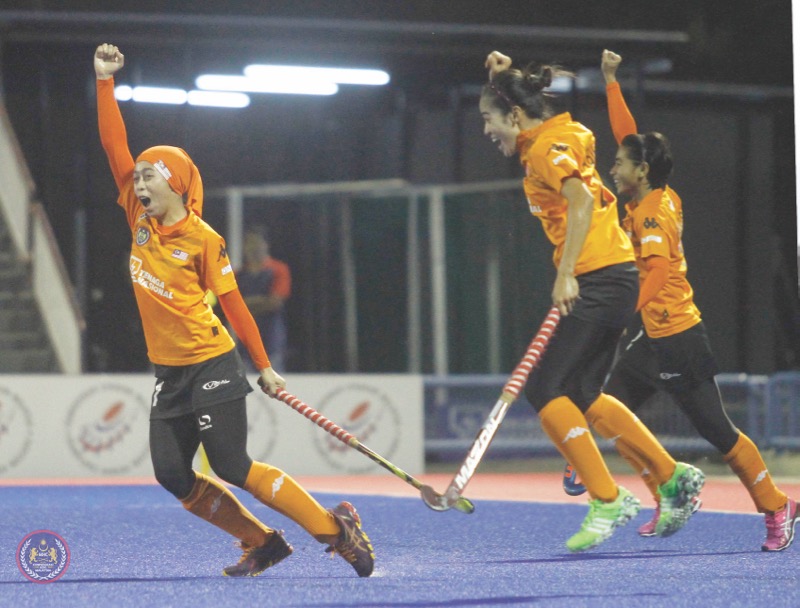 (From left) Fatin Sukri, Nurul Mansur and Hanis Onn celebrate Malaysiau00e2u20acu2122s second goal against Italy. u00e2u20acu201d Malay Mail pic