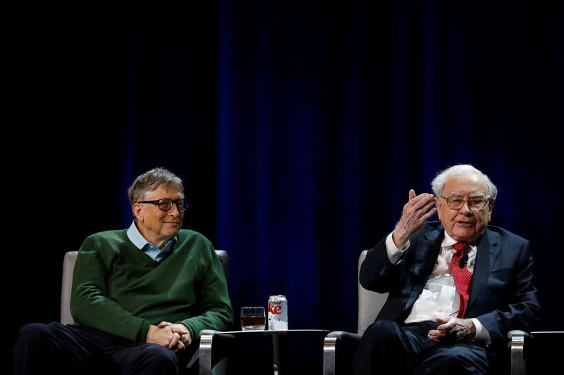 Warren Buffett, chairman and CEO of Berkshire Hathaway, speaks while Bill Gates looks on at Columbia University in New York, US, January 28, 2017. u00e2u20acu201d Reuters pic