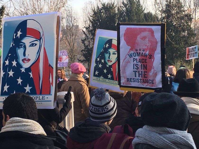People are pictured protesting against Donald Trump during the Paris Women’s March.  — Picture courtesy of Julia