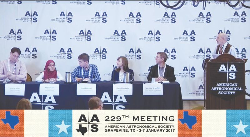 Nur Adlyka Ainul Annuar (second left) answers questions at the press conference at the American Astronomical Society (AAS) meeting. u00e2u20acu201d Picture from AAS website