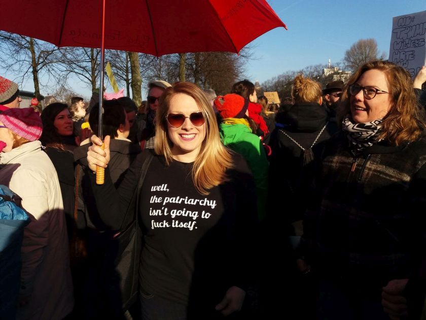 A woman is pictured protesting against Donald Trump during the Amsterdam Women's March. — Picture courtesy of Penny Vegter 
