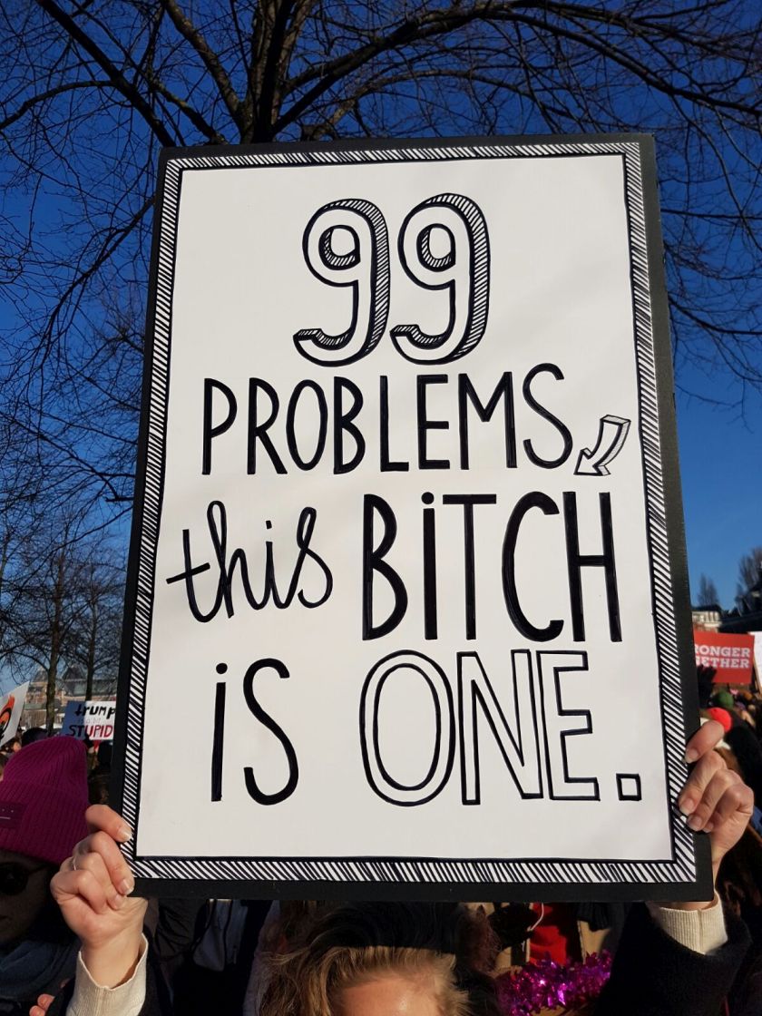 A woman is pictured protesting against Donald Trump during the Amsterdam Women's March. — Picture courtesy of Penny Vegter 