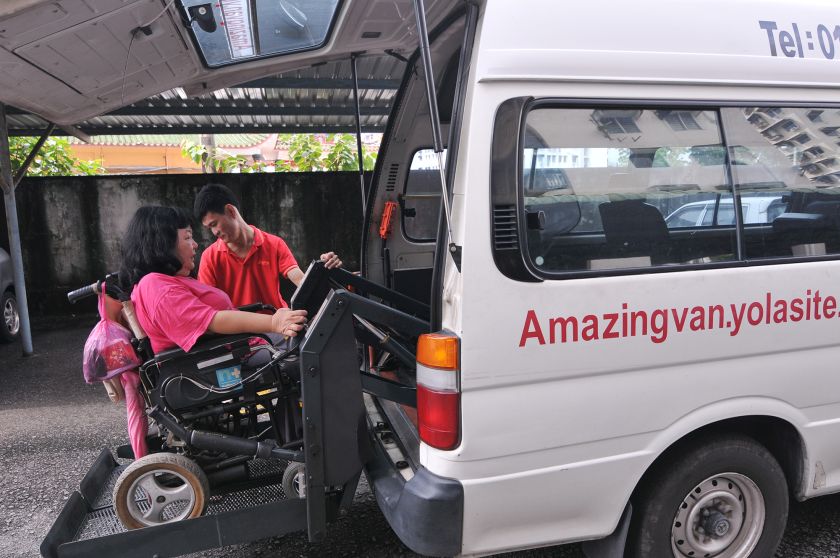 Peter helping Lily up the van, January 24, 2017. 
