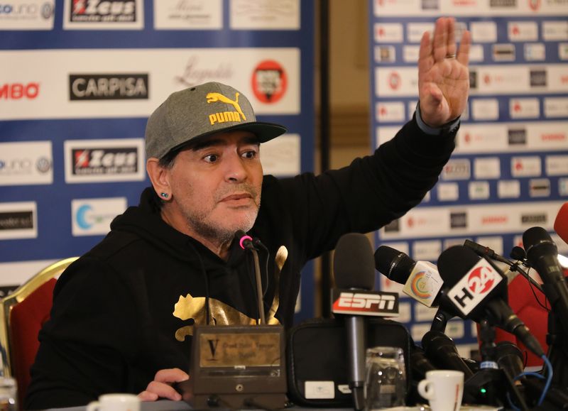 Diego Armando Maradona attends a press conference at San Carlo Theatre in Naples on January 15, 2017. u00e2u20acu201d AFP pic  
