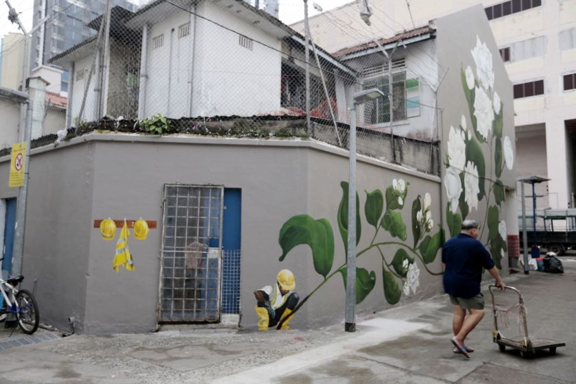 This wall mural at Chander Road pays tribute to migrant workers. — TODAY pic