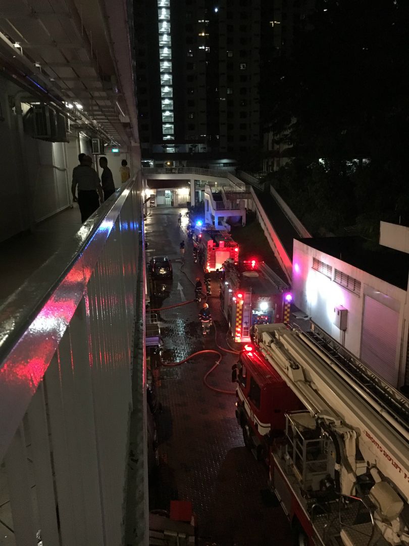 SCDF vehicles at the scene of the fire at Blk 4 Sago Lane. u00e2u20acu201d Picture courtesy of Ariel