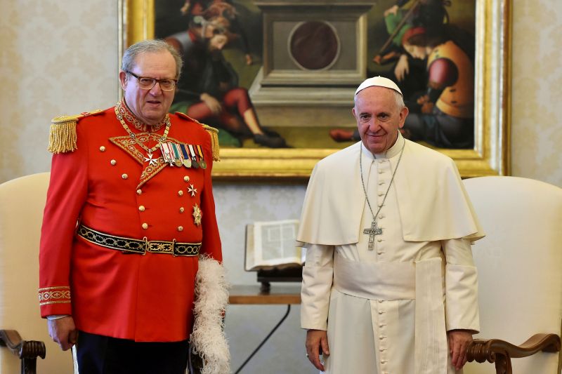 Pope Francis (R) meets Robert Matthew Festing, Prince and Grand Master of the Sovereign Order of Malta during a private audience at the Vatican June 23, 2016. u00e2u20acu201d Reuters pic