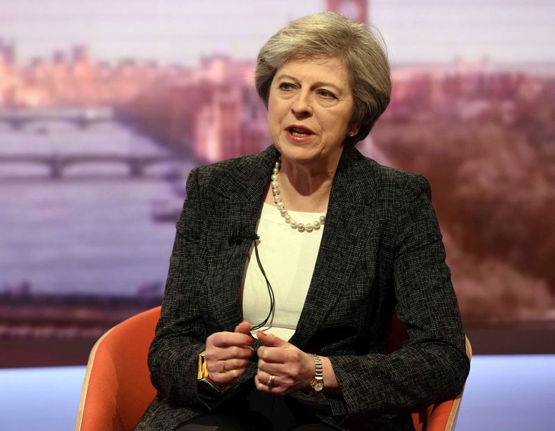 Britain's Prime Minister Theresa May speaks on the BBC's Andrew Marr Show in this photograph received via the BBC in London January 22, 2017. u00e2u20acu201d Reuters