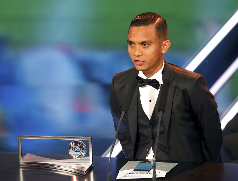 Mohd Faiz Subri receives the Fifa Puskas Award for the most beautiful goal of 2016 in Zurich, Jaunuary 10, 2017. u00e2u20acu2022 Reuters pic