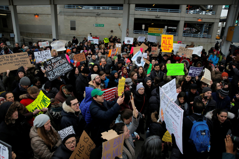 A crowd gathers during an anti-Donald Trump immigration ban protest outside Terminal 4 at John F. Kennedy International Airport in Queens, New York January 28, 2017. u00e2u20acu201d Reuters pic
