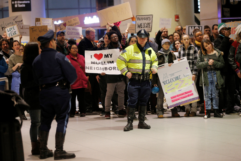 Demonstrators protesting US Donald Trumpu00e2u20acu2122s executive order travel ban greet arriving passengers at Logan Airport in Boston, Massachusetts January 28, 2017. u00e2u20acu201d Reuters pic