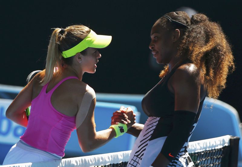 Serena Williams (right) shakes hands with Nicole Gibbs after winning the Women's singles third round match. u00e2u20acu2022 Reuters pic