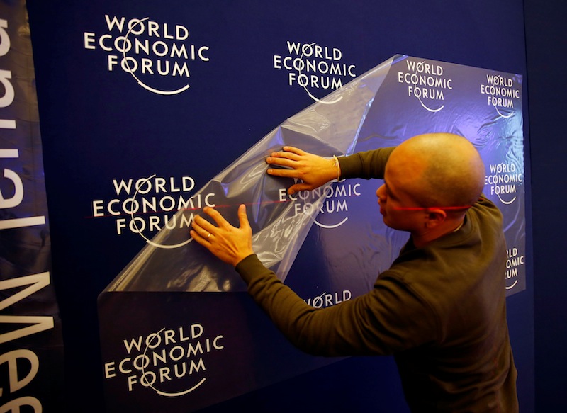 A worker prepares the logo of the World Economic Forum in the congress center of the annual meeting of the World Economic Forum (WEF) in Davos, Switzerland January 16, 2017. u00e2u20acu201d Reuters pic