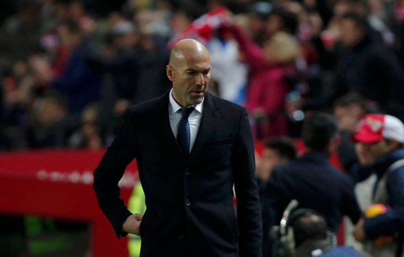 Real Madrid's coach Zinedine Zidane reacts during the La Liga match with Sevilla in Seville January 15, 2017. u00e2u20acu201d Reuters pic