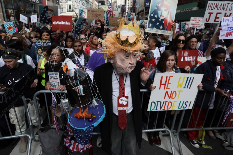 A man dressed as US President Donald Trump takes part in an u00e2u20acu02dcI Am a Muslim Toou00e2u20acu2122 rally in Times Square Manhattan, New York, US, February 19, 2017. u00e2u20acu201d Reuters pic