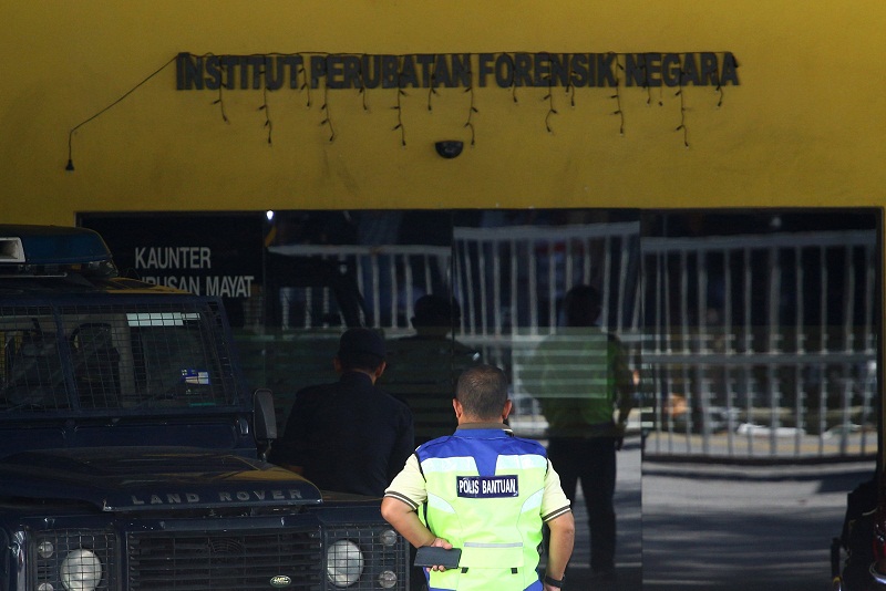 Police officer stands at the morgue at Kuala Lumpur General Hospital where Kim Jong-namu00e2u20acu2122s body is held for autopsy February 18, 2017. u00e2u20acu201d Reuters pic