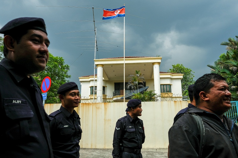Malaysian Police officers gather in front of the North Korea embassy in Kuala Lumpur February 24, 2017. u00e2u20acu201d Reuters pic