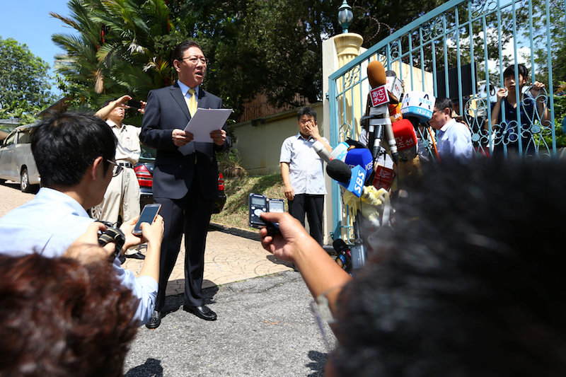 North Korean ambassador to Malaysia Kang Chol speaks during a news conference regarding the apparent assassination of Kim Jong-nam, the half-brother of the North Korean leader, at the North Korean embassy in Kuala Lumpur February 20, 2017. u00e2u20acu2022 Reuters pic