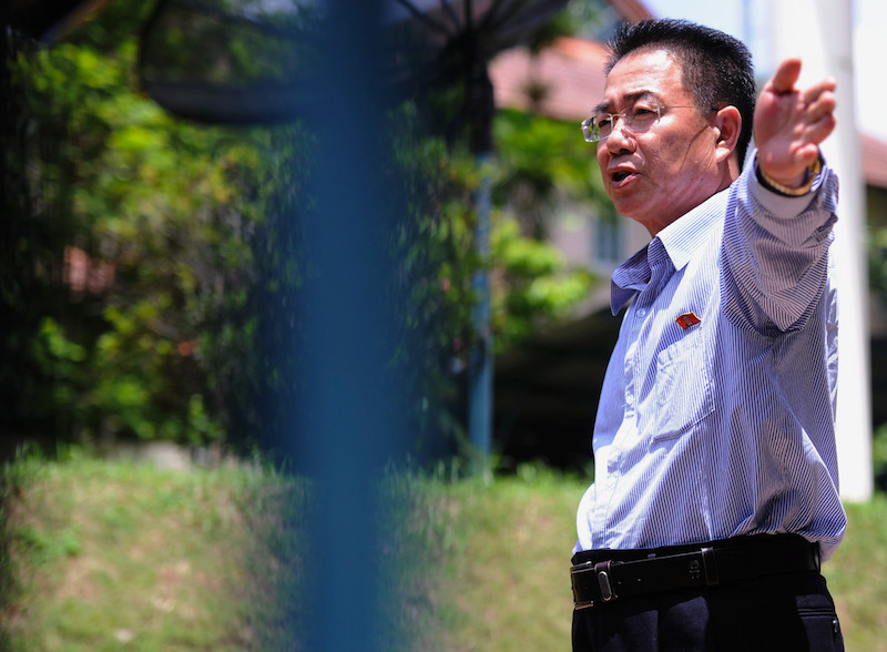Embassy counsellor Kim Yu-song speaking to reporters outside the North Korean embassy in Damansara Heights, Kuala Lumpur February 25, 2017. u00e2u20acu201d Bernama pic
