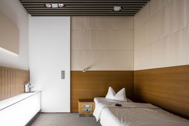 A sleeping room in Lufthansa's first class terminal at Frankfurt Airport in Germany. ― Picture by Andreas Meichsner/The New York Times
