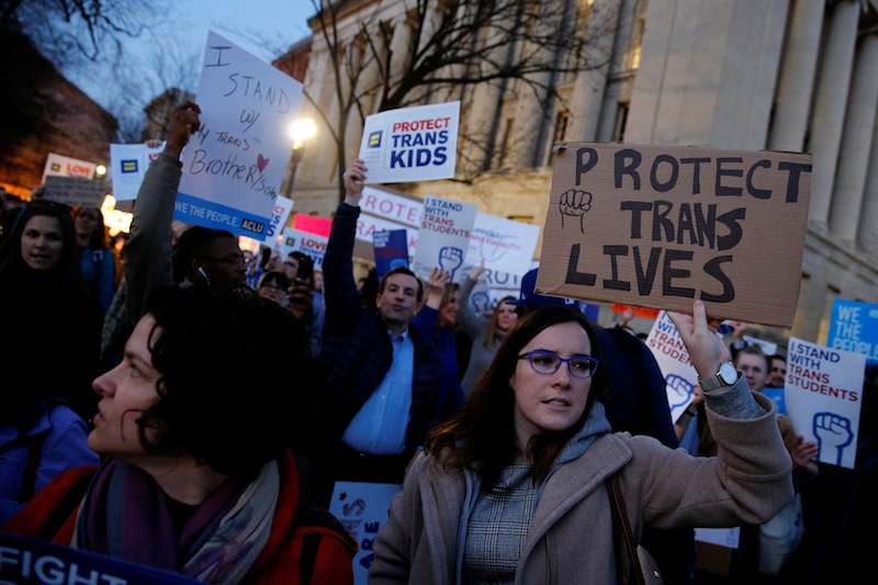 Transgender activists and supporters protest near the White House in Washington, February 22, 2017. u00e2u20acu201d Reuters pic 