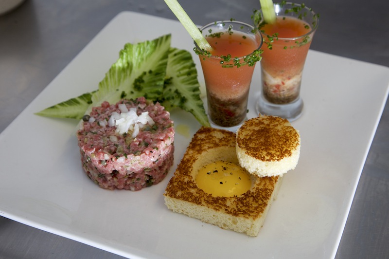 A Scandinavian steak tartare with egg-in-a-hole made by chef Landon Schoenefeld at Haute Dish in Minneapolis, July 20, 2012. u00e2u20acu201d Picture by Allen Brisson-Smith/The New York Times 